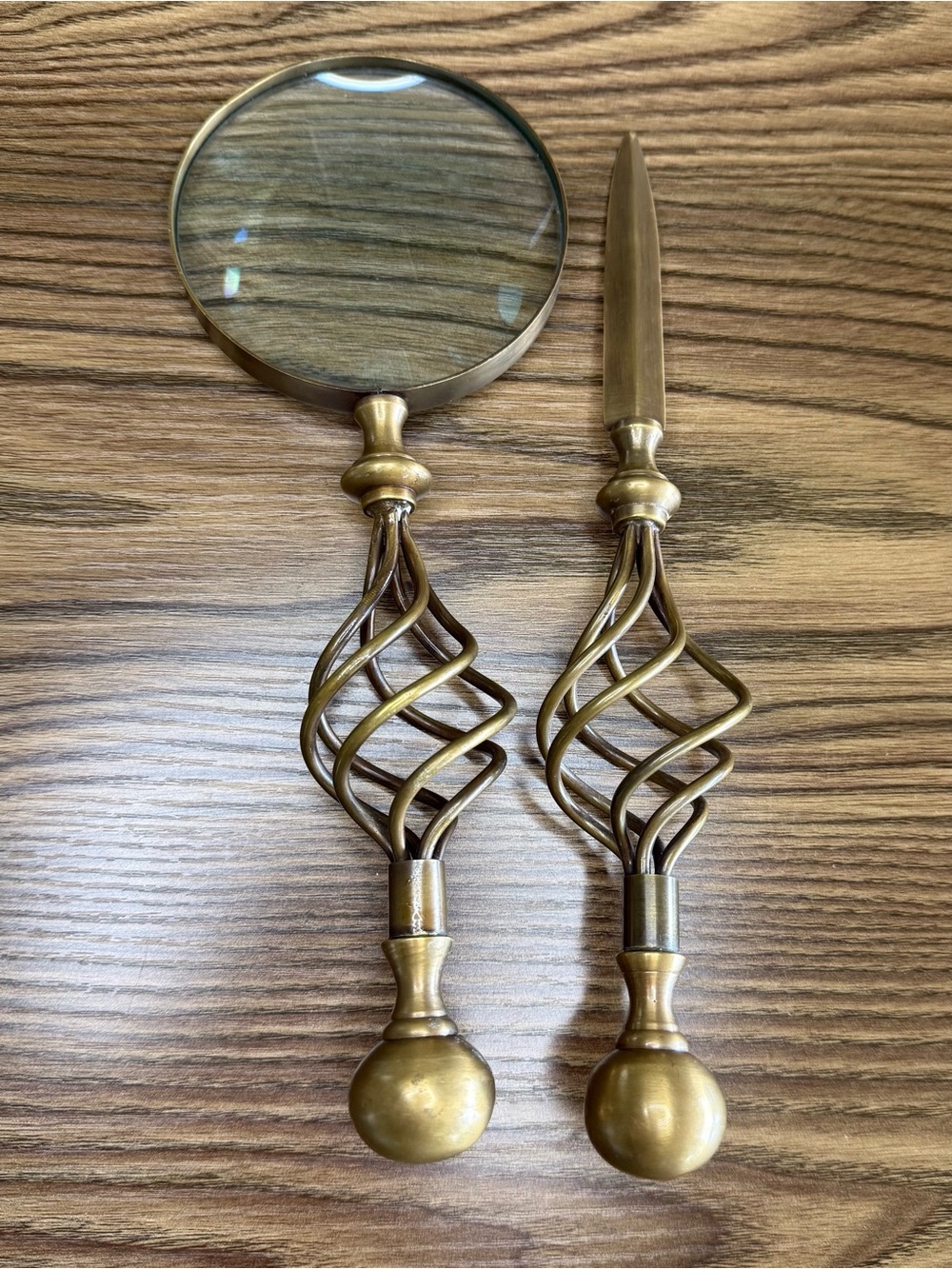 Vintage Brass Desk Set-Letter Opener & Oversized Magnifying Glass
